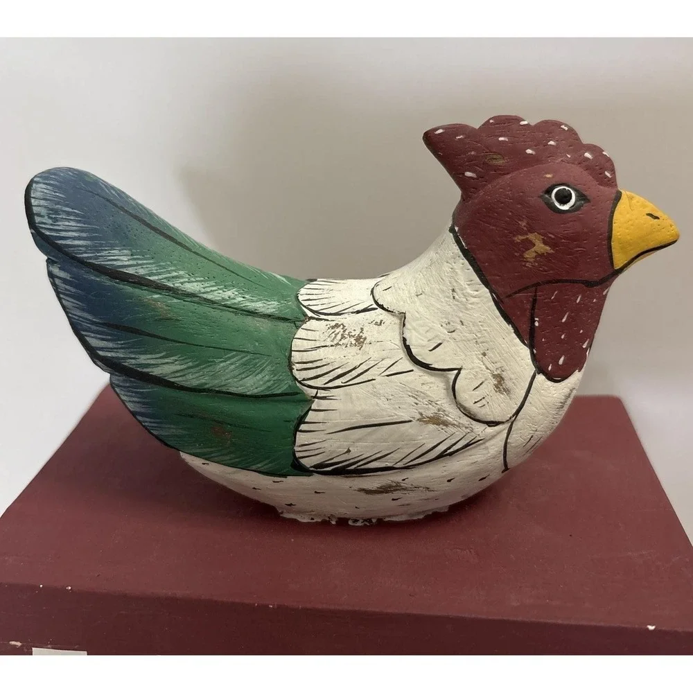 Rustic Decorative Box Country Wooden Hand Painted Chicken Country Decor